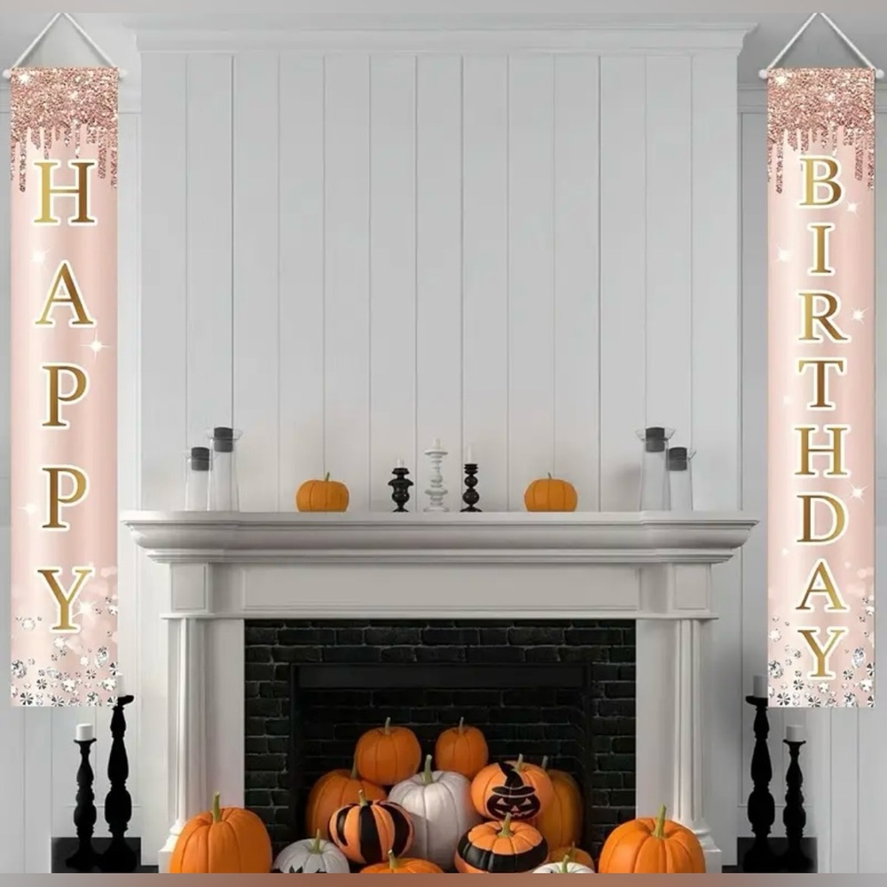 Happy Birthday Pink Rose Banner two piece 12x70.8 inches